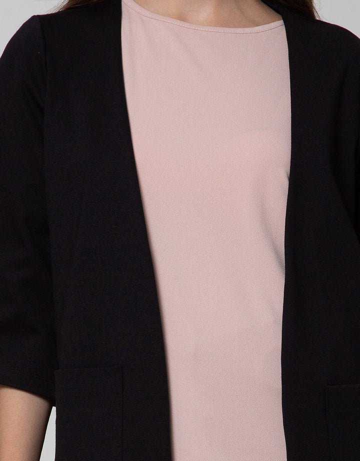 CARDIGAN PONTE KANTONG SAN22A:BLACK:M:SOLID:CARDIGAN