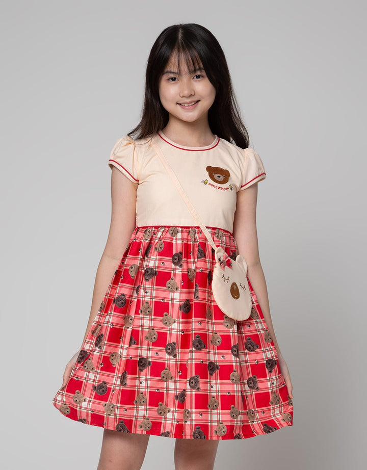 Sweet Miss Short Sleeve Midi Dress Pouch Kombinasi Bear