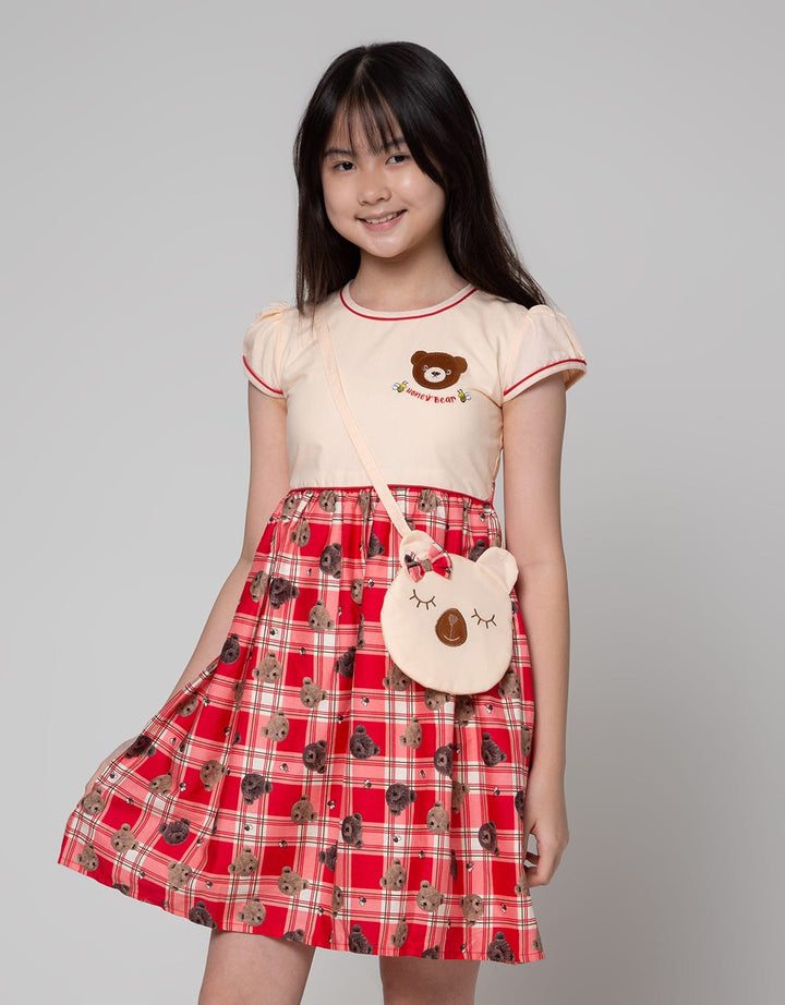 Sweet Miss Short Sleeve Midi Dress Pouch Kombinasi Bear