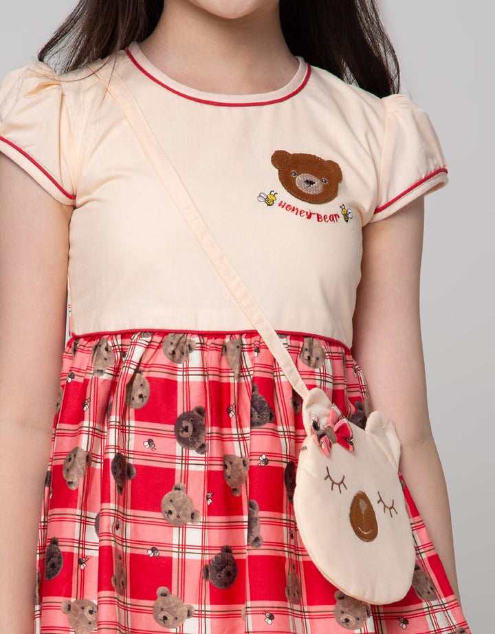 Sweet Miss Short Sleeve Midi Dress Pouch Kombinasi Bear