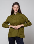 Connexion Long Sleeve Shirt Cotton Poplin Pleat Tuck Shirt Sidewaist