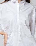 Connexion Long Sleeve Shirt Cotton Poplin Pleat Tuck Shirt Sidewaist