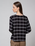 Connexion Long Sleeve Blouse Check Rayon Vn Top