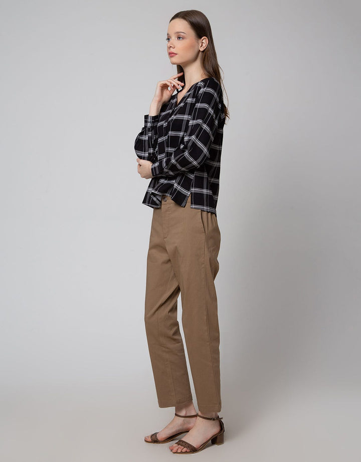 Connexion Long Sleeve Blouse Check Rayon Vn Top
