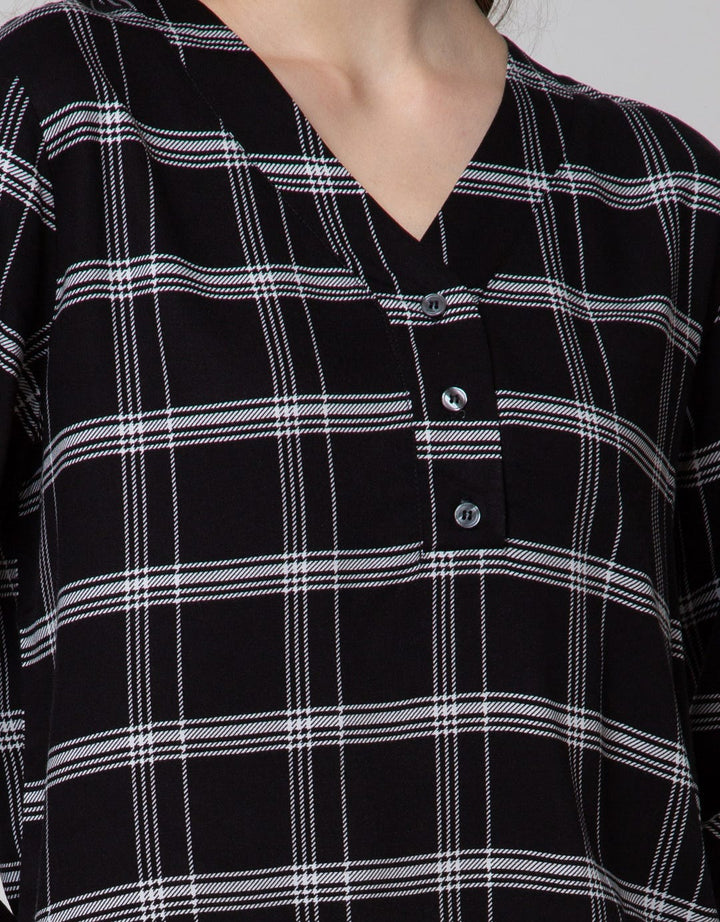 Connexion Long Sleeve Blouse Check Rayon Vn Top