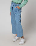 Nevada Denim Long Pants Wide Leg Ribbon Waist Patch Pockets