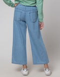 Nevada Denim Long Pants Wide Leg Ribbon Waist Patch Pockets