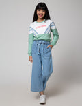 Nevada Denim Long Pants Wide Leg Ribbon Waist Patch Pockets