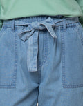 Nevada Denim Long Pants Wide Leg Ribbon Waist Patch Pockets