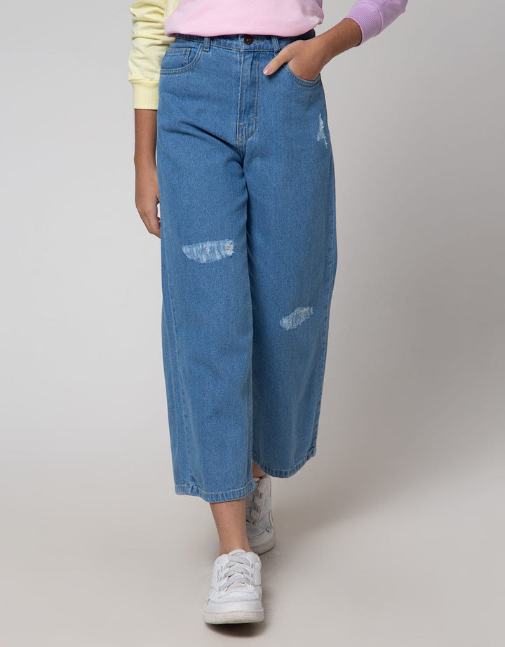 Nevada Denim Long Pants Wide Leg Destroy Lutut