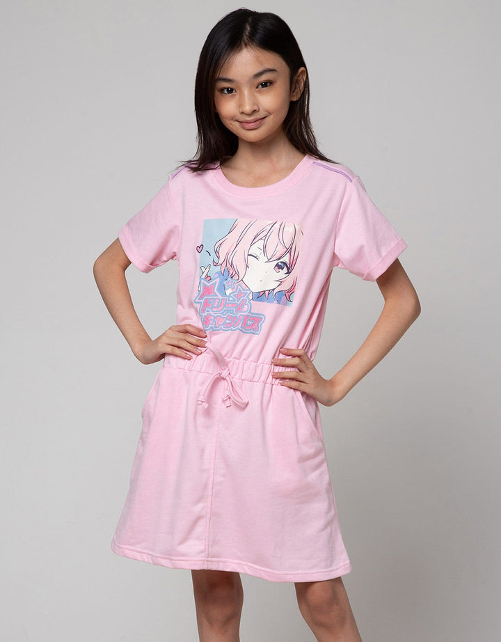 Nevada Short Sleeve Midi Dress Anime Girl Pinggang Serut