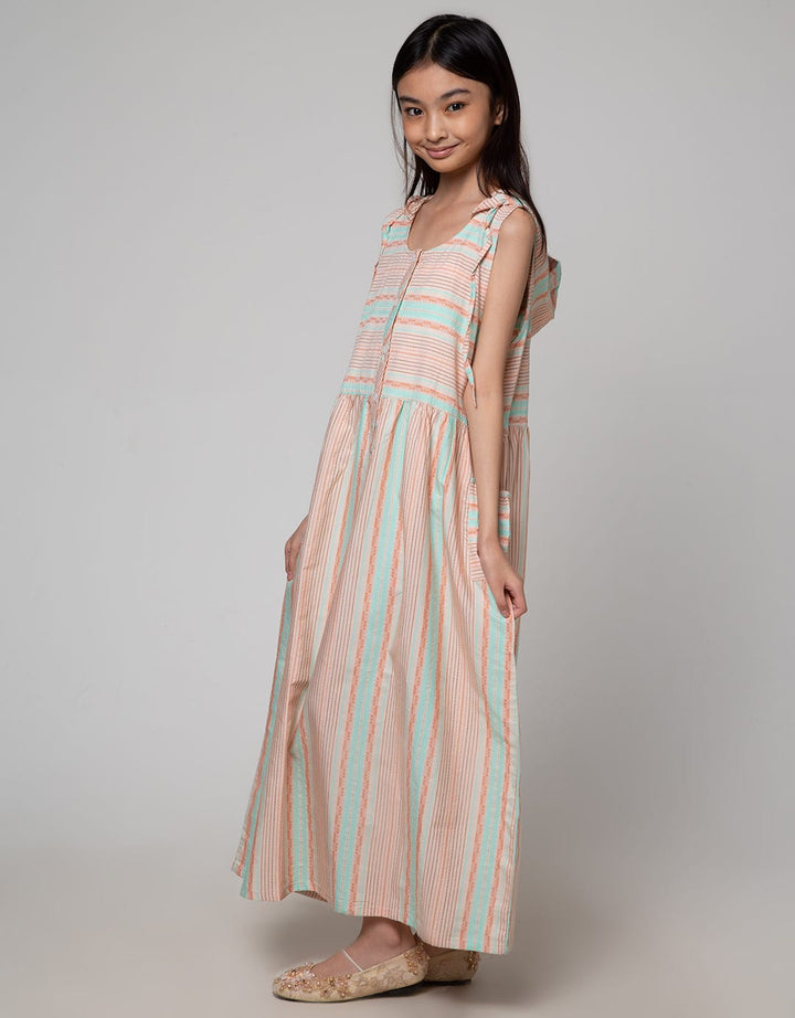 Nevada Sleeve Sleeve Maxi Dress Woven With Hoodie Stripe