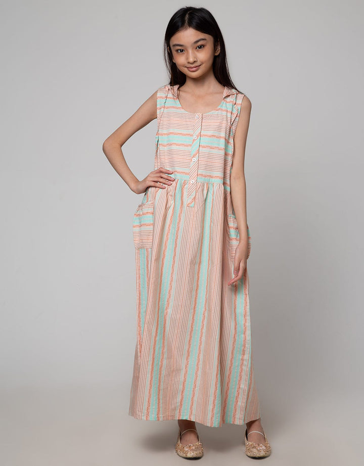 Nevada Sleeve Sleeve Maxi Dress Woven With Hoodie Stripe