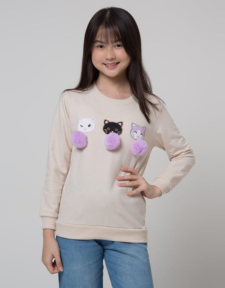 Nevada Sweater Embro Cat With Pom Poms