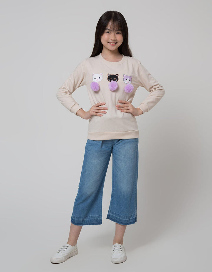 Nevada Sweater Embro Cat With Pom Poms