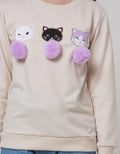 Nevada Sweater Embro Cat With Pom Poms