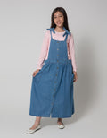 Nevada Long Sleeve Maxi Dress Woven Overall Denim With Daleman