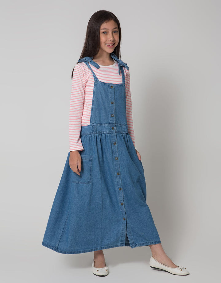 Nevada Long Sleeve Maxi Dress Woven Overall Denim With Daleman