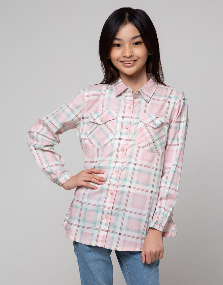 Nevada Checks Pocket Kemeja Anak Perempuan