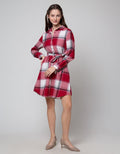 Connexion Long Sleeve Midi Dress Kotak Merah Sand1