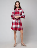 Connexion Long Sleeve Midi Dress Kotak Merah Sand1