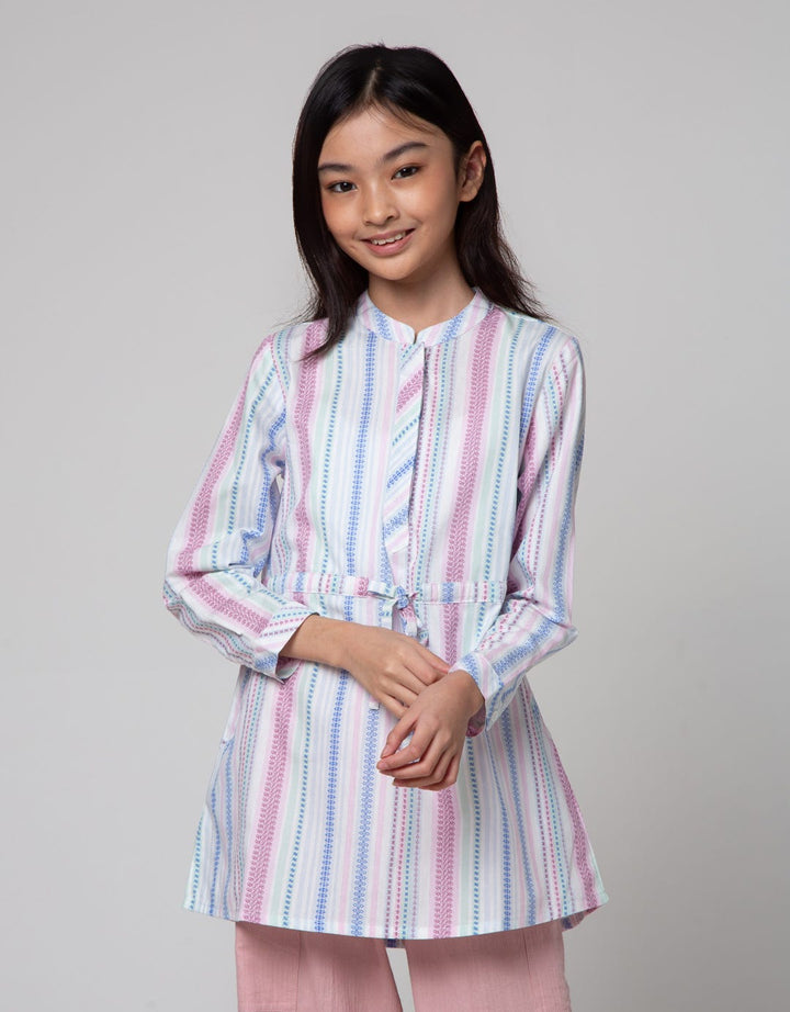 Aero Long Sleeve Shirt Tunic Striped Waist Tie