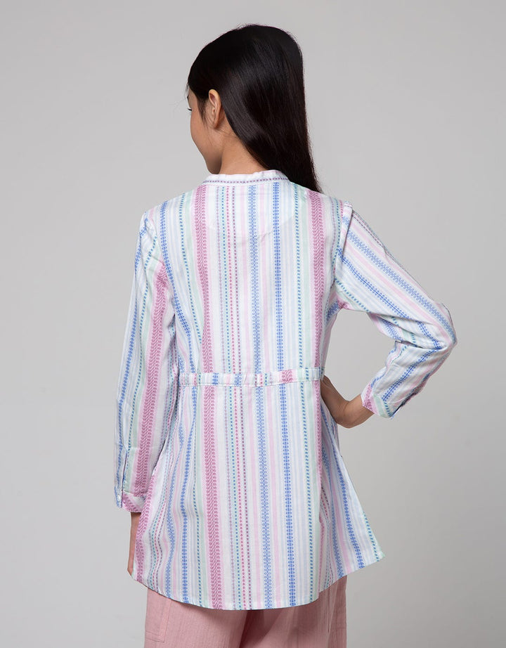 Aero Long Sleeve Shirt Tunic Striped Waist Tie