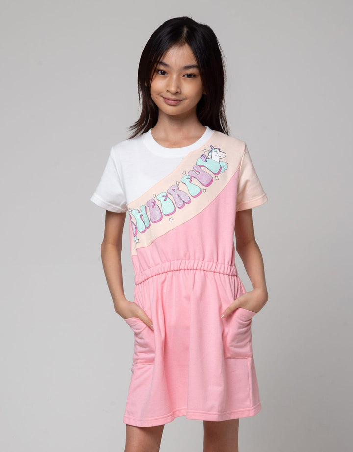 Aero Short Sleeve Midi Dress Cut Sewn Pink Unicorn