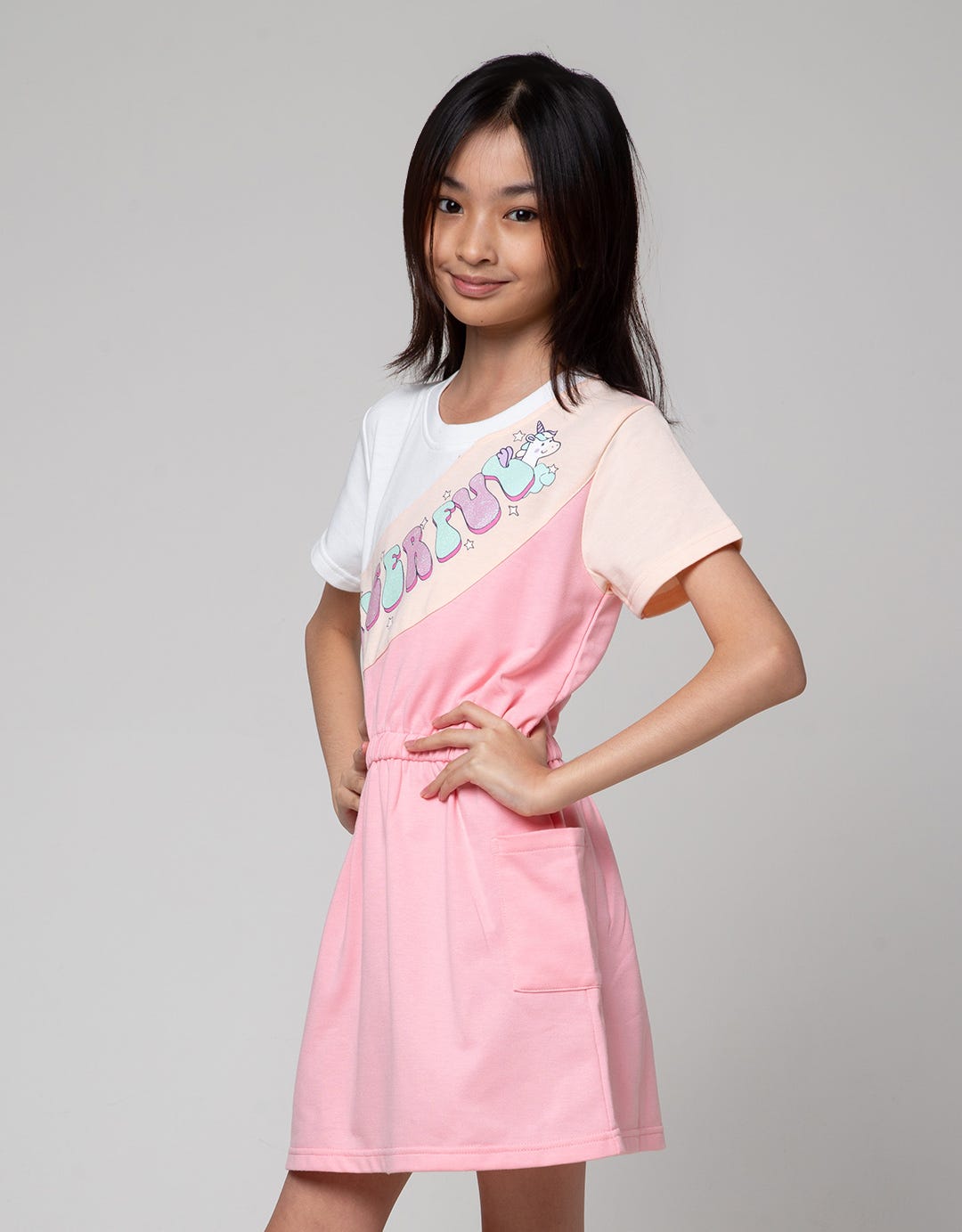 Aero Short Sleeve Midi Dress Cut Sewn Pink Unicorn