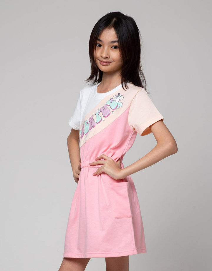 Aero Short Sleeve Midi Dress Cut Sewn Pink Unicorn