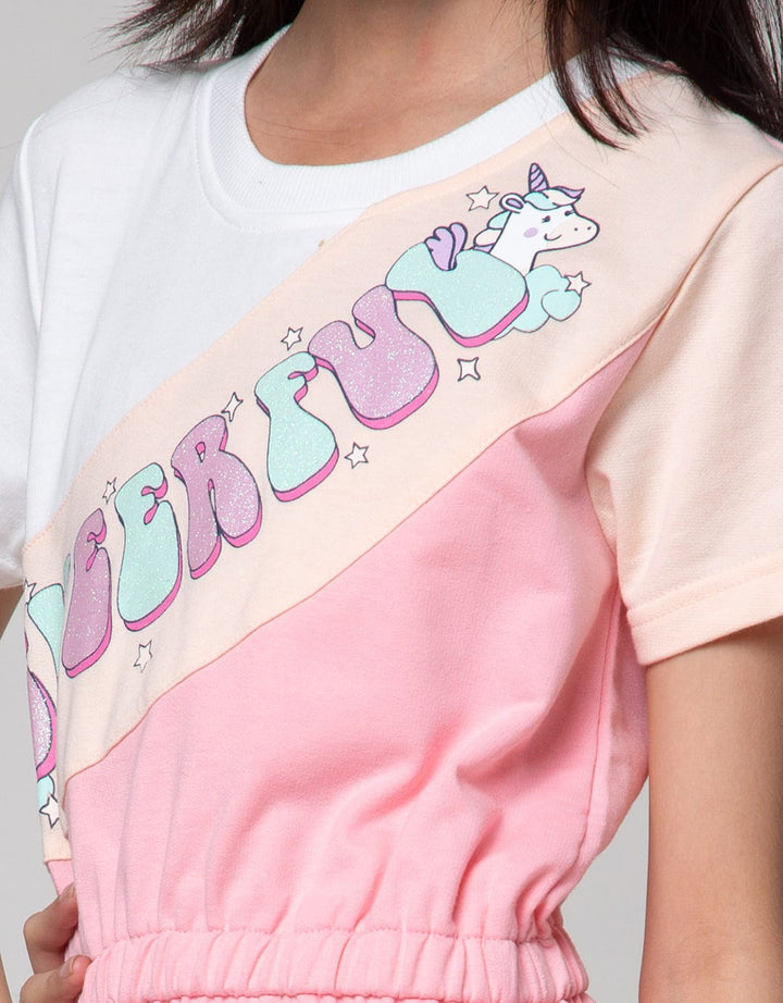 Aero Short Sleeve Midi Dress Cut Sewn Pink Unicorn