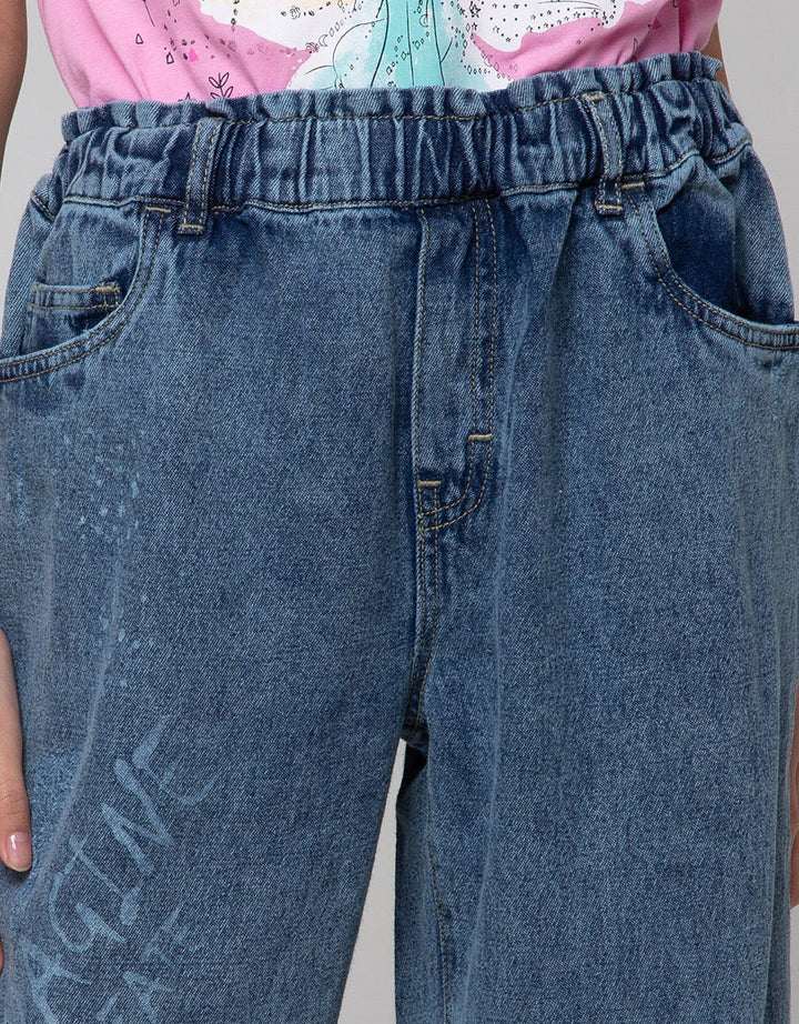Nevada Denim Long Pants Wide Leg Destroyed With Grafitty