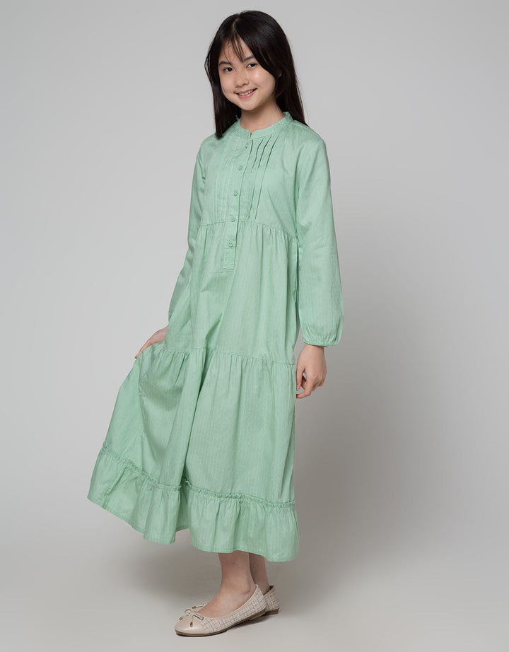 Sweet Miss Long Sleeve Maxi Dress Lebaran Kerah Koko Opnasel Dada