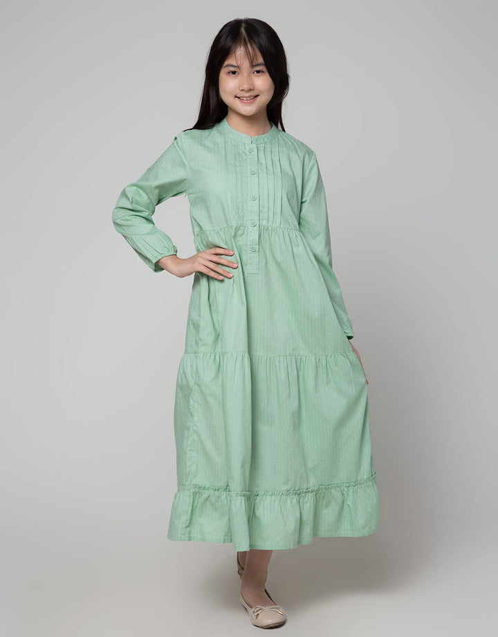 Sweet Miss Long Sleeve Maxi Dress Lebaran Kerah Koko Opnasel Dada