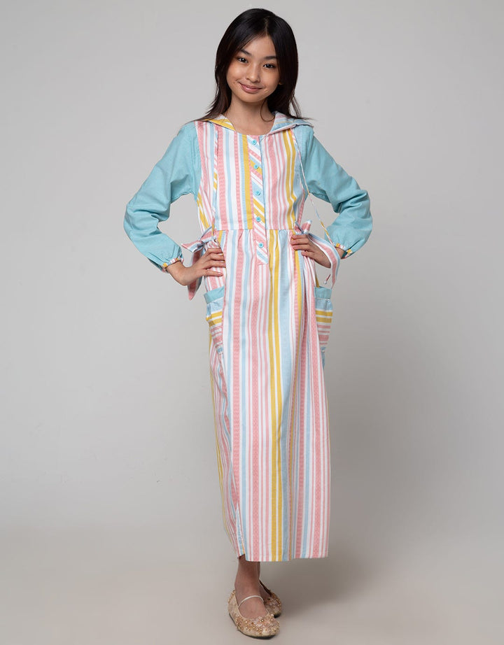 Sweet Miss Hoodie Stripe Maxi Dress Anak Perempuan