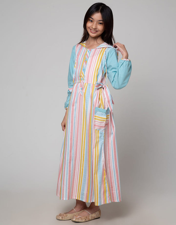 Sweet Miss Hoodie Stripe Maxi Dress Anak Perempuan