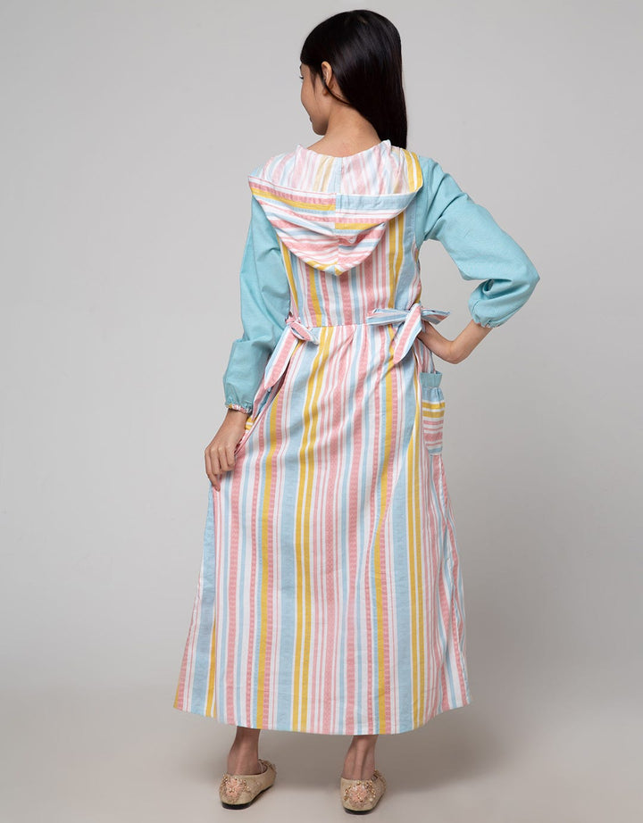 Sweet Miss Hoodie Stripe Maxi Dress Anak Perempuan