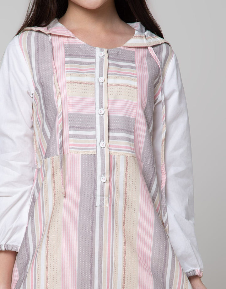 Sweet Miss Long Sleeve Maxi Dress Lebaran Hoodie Striped Material