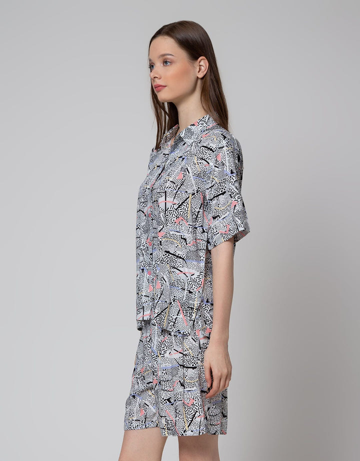 Nevada Short Sleeve Pajama Shorts Abstract Memphis