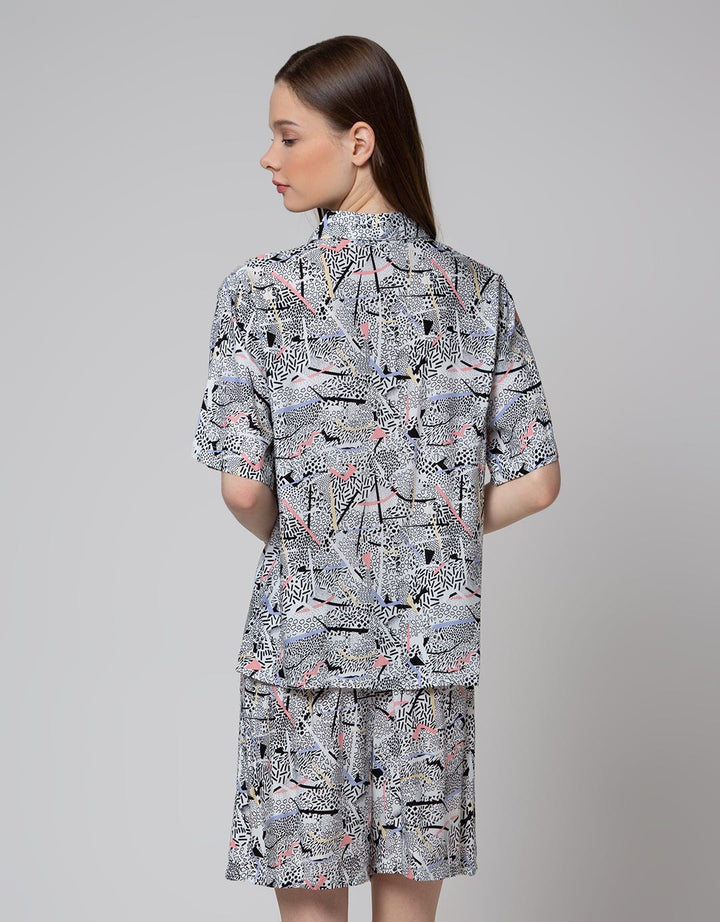 Nevada Short Sleeve Pajama Shorts Abstract Memphis