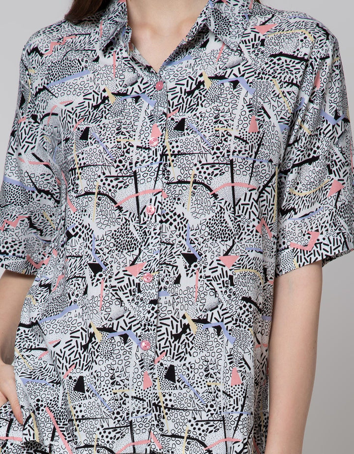Nevada Short Sleeve Pajama Shorts Abstract Memphis