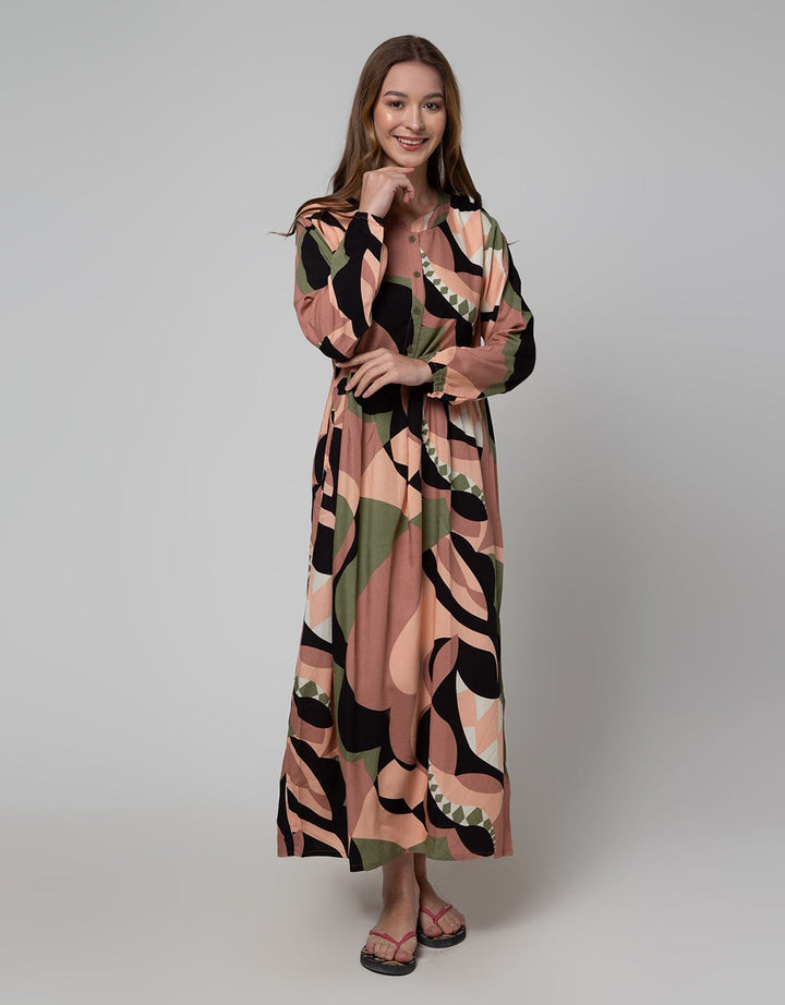 St. Yves Long Sleeve Maxi Dress Abstract Kancawayu