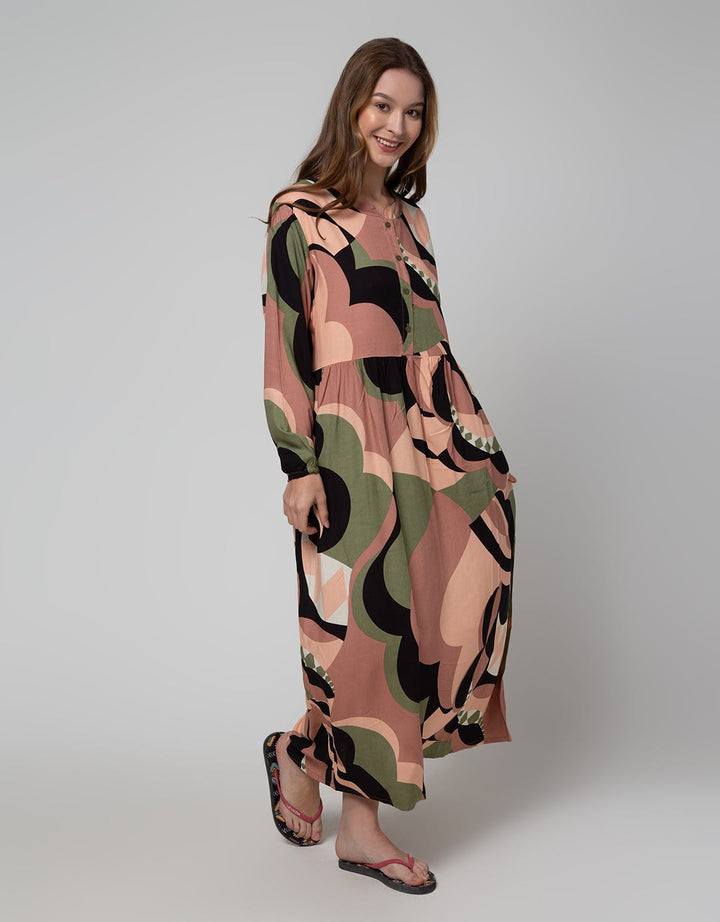 St. Yves Long Sleeve Maxi Dress Abstract Kancawayu