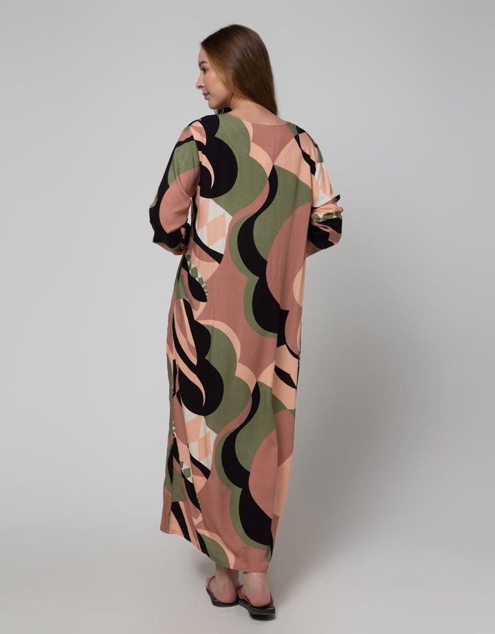St. Yves Long Sleeve Maxi Dress Abstract Kancawayu