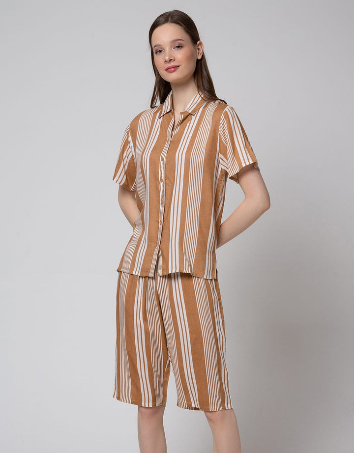 St. Yves Short Sleeve Pyjama Capri Stripe Double