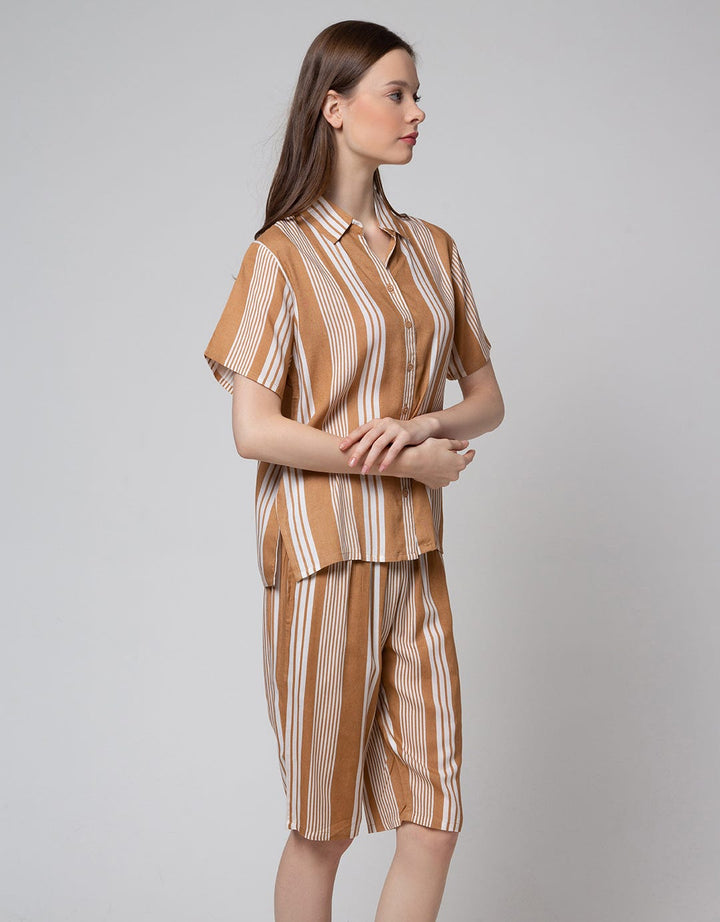 St. Yves Short Sleeve Pyjama Capri Stripe Double