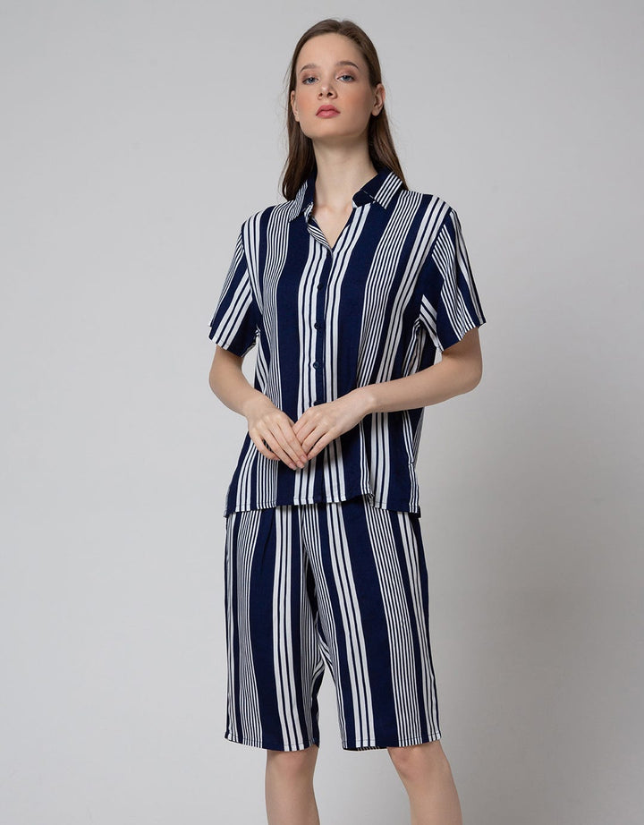 St. Yves Short Sleeve Pyjama Capri Stripe Double