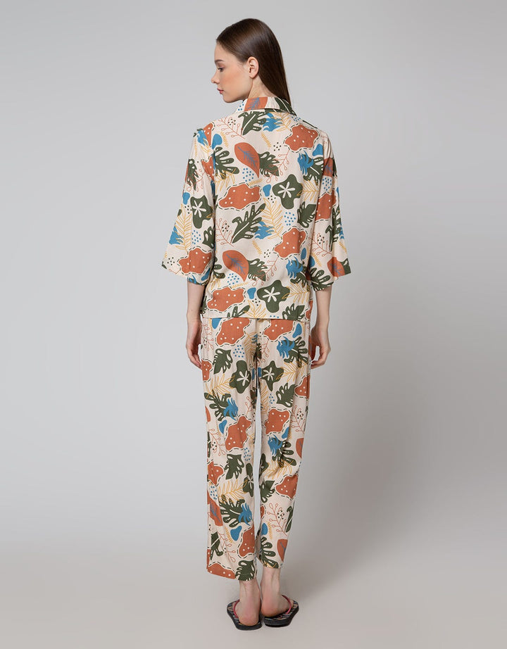 St. Yves Long Sleeve Pyjama Pants Leaves Combi Pl-Lecom