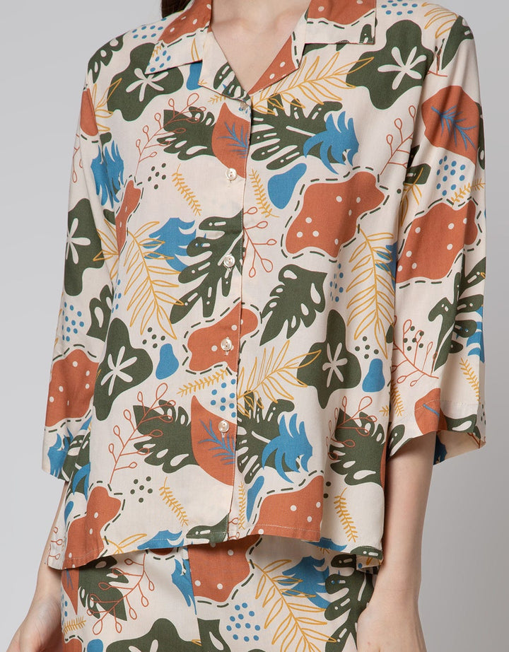 St. Yves Long Sleeve Pyjama Pants Leaves Combi Pl-Lecom