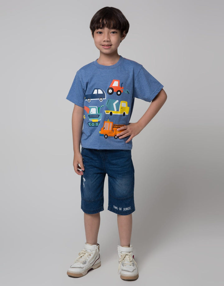 Little M Short Sleeve T-Shirt Print Firetruck Application
